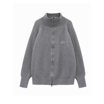 灰色高領拉鏈針織毛衣外套女冬季美式加厚慵懶風翻領開衫衛衣秋冬