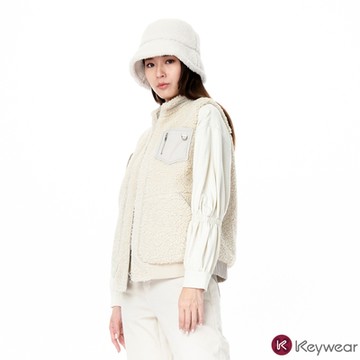 KeyWear奇威名品    打褶袖設計款針織毛衣-米色