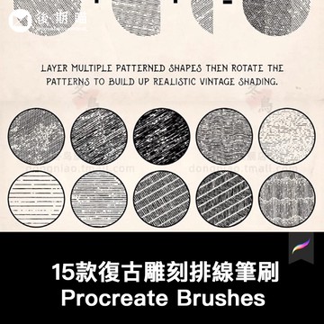 Procreate筆刷15枚復古雕刻排線紋理筆刷 iPad一鍵導入