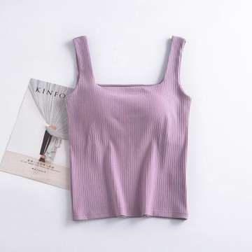 女士純棉夏季帶胸墊無鋼圈防走光內衣一體文胸運動瑜伽打底背心