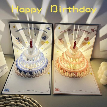 🐱‍🚀臺灣出貨💖3d立體生日賀卡音樂燈光定製祝福卡片蛋糕高級感男女朋友生日禮物
