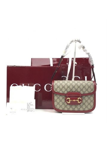 gucci 紅色 Horsebit 1955 老花帆布塗層肩背包 手提包