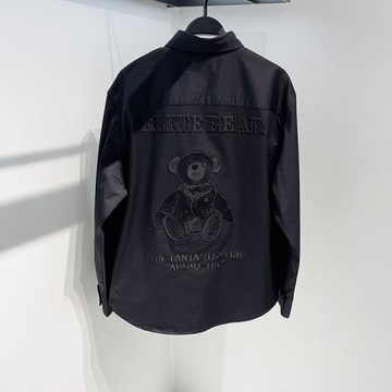 2024秋季新款襯衫男長袖潮黑色時尚垂感ins卡通刺繡工裝痞帥外套