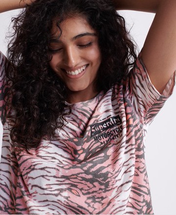 Superdry Women's Women's Merch Store Band T-Shirt Pink / Animal Aop - Size: 8 Size: 4