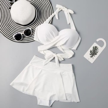 分體泳衣女裙式比基尼大小胸鋼托聚攏性感顯瘦泡溫泉游泳衣女