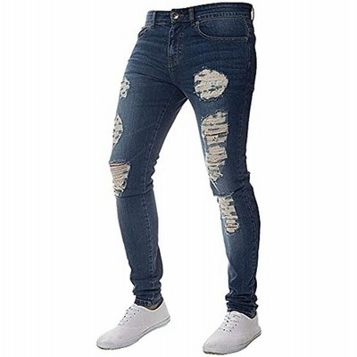 メンズ ダメージジーンズ デニムパンツ スキニー スリム ストリート 通販 Lineポイント最大get Lineショッピング
