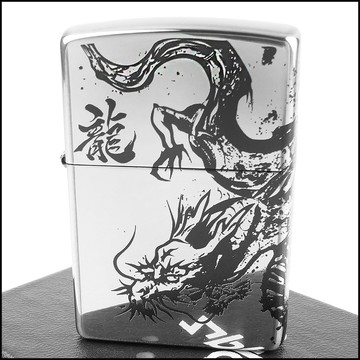 ☆福星屋☆【ZIPPO】日系~Dragon-水墨畫系列-龍圖案設計打火機(銀色燻黑款)
