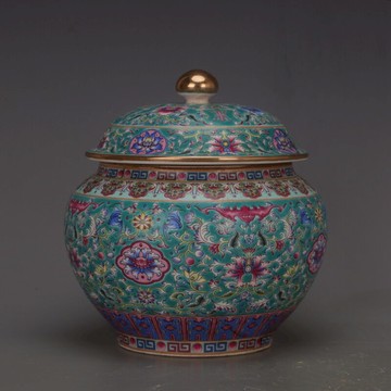 仿大清乾隆年描金琺瑯彩蓋罐茶葉罐 景德鎮廠貨瓷器舊貨收藏擺件