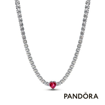 [客製化卡片]奢華之選🩷【Pandora官方直營】璀璨心形寶石鎖骨鏈-925銀。情人節禮物。生日禮物。送女友。送老婆