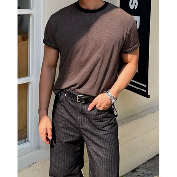 VOYEZ｜🇰🇷顯壯BOXY條紋短袖上衣｜韓系短寬版型・修飾肩膀比例