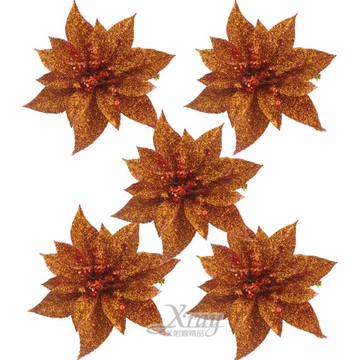 8cm亮粉小花5入(古銅)， 聖誕/佈置/聖誕裝飾/吊飾/交換禮物，X射線【X110043】
