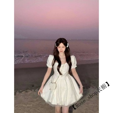 【臺灣出貨】🍉森系初戀裙女裝夏季新款收腰連衣裙女公主蓬蓬裙甜美小清新短裙子 連身裙 連衣裙 洋裝 辣妹洋裝 氣質洋裝
