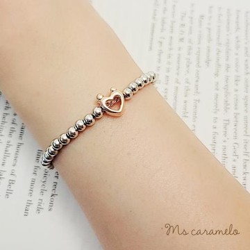 【焦糖小姐 Ms caramelo 】925銀鍍K白 愛心手鍊(鏤空愛心手鍊 玫瑰金)