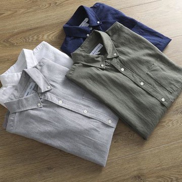 美單牛貨！棉麻混紡面料外貿男裝工廠尾貨休閑百搭純色短袖襯衫夏