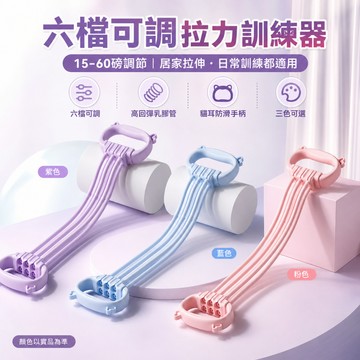 【現貨當天發】6管拉力器【15-90磅】六檔調整 拉力器 8字拉力器 彈力繩 擴胸器 瑜珈拉背繩 高彈拉力帶 開肩美背拉