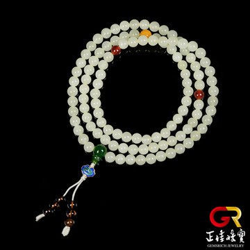 【正佳珠寶】和田玉 溫潤黃口料 5.8-6.3mm 108顆轉運珠 和田玉念珠佛珠｜日本彈力繩