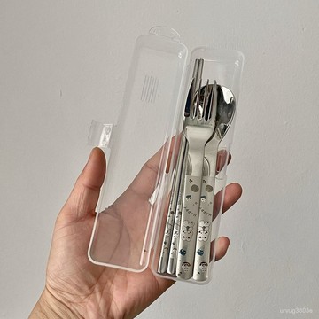 臺灣出貨⚡316不銹鋼叉子勺子筷子三件套可愛學生餐具食堂喫飯喝湯便攜餐具 5SGH