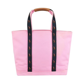 展示品POLO戰馬刺繡LOGO織帶帆布手提包(中/粉紅)