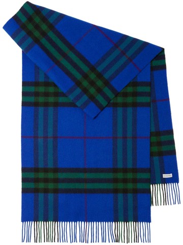 Burberry - Vintage Check fringe-detailing scarf - unisex - Cashmere - One Size - Blue