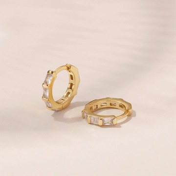 高級感 鑲嵌鋯石幾何s925銀鍍金耳環耳扣耳圈 百搭 小眾禮物