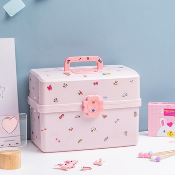 兒童發飾首飾收納盒大容量發夾皮筋寶寶頭繩飾品盒女孩粉色百寶盒