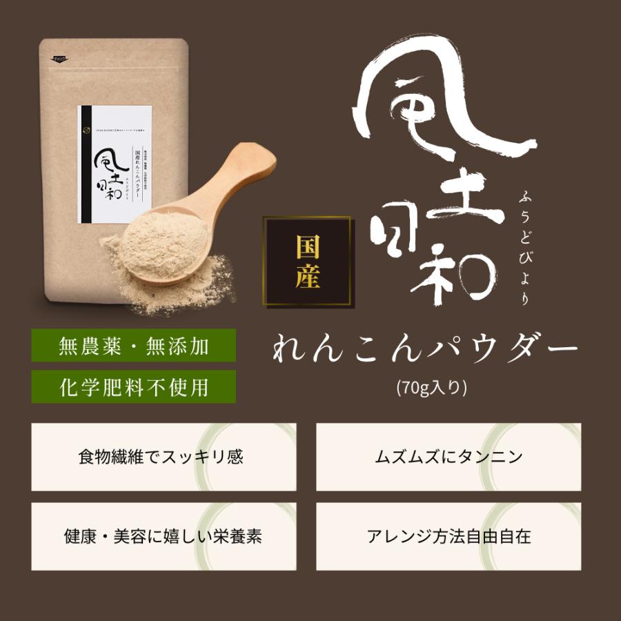 れんこんパウダー 風土日和 210g（70gx3袋） 国産 無農薬 粉末 離乳食 食物繊維 レンコン パウダー ヨーグルト 熊本県産 蓮根粉 料理