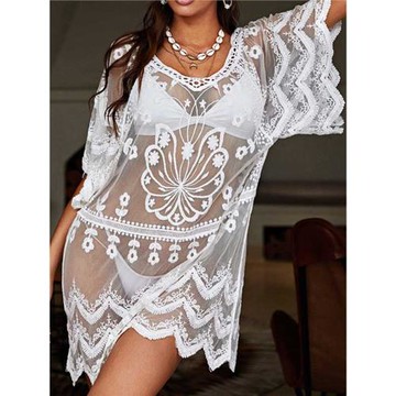 2025夏季新款海邊旅游性感透明中長款蕾絲罩衫披肩防曬衣外搭仙女