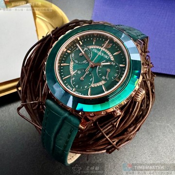[星晴錶業]SWAROVSKI手錶,40mm,SW00030墨綠色錶面玫瑰金錶殼綠真皮皮革錶帶款