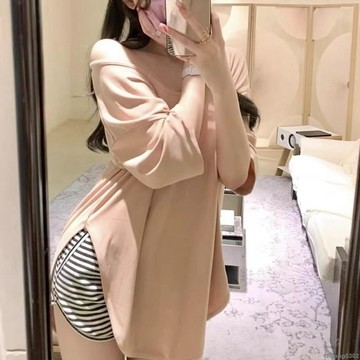 2025辣妹純欲性感寬鬆顯瘦女上衣百搭開叉設計感小眾T恤休閒打底 夏季女裝