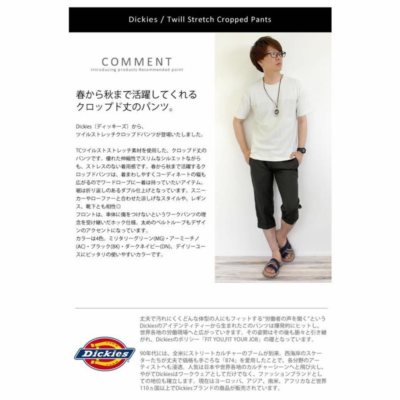 Dickies ディッキーズ TCツイル ストレッチ クロップドパンツ 7