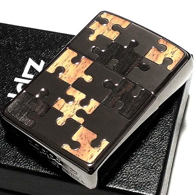 ZIPPO ライター ウッドパズル ジッポ ニッケルブラック 天然木象嵌 