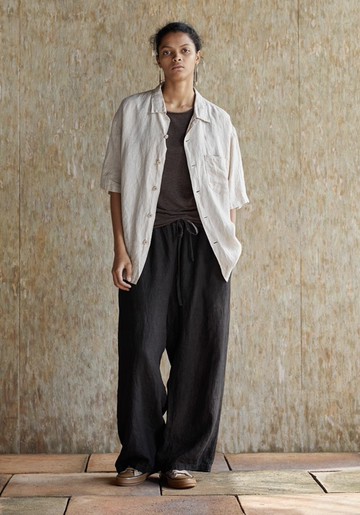 復古文青 亞麻短袖襯衫 休閒襯衣