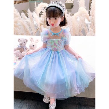 冰雪奇緣艾莎公主裙女童愛莎美人魚夏季連衣裙兒童六一生日禮服裙