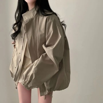 ˏˋ 𝐻𝑒𝑦 𝑆𝑝𝑟𝑖𝑛𝑔 - ̗̀ 🌷⛅️ ̖́‎chic 韓國秋季復古翻領休閒工裝拉鍊暗釦抽繩收腰風衣夾克外套