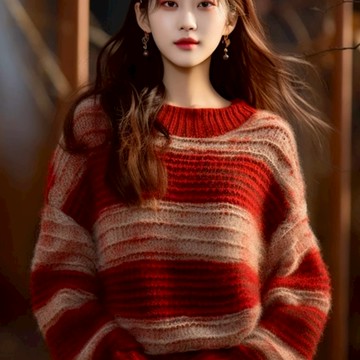 秋冬上衣 長袖針織衫 長袖毛線衣 聖誕新年紅撞色條紋毛衣女秋冬2024新款小香風寬鬆加厚針織上衣T362.3933