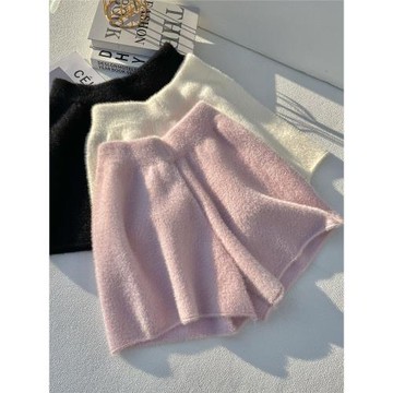 溫柔水貂絨短褲女設計感卷邊加絨垂感顯瘦寬松短款闊腿褲冬裝新款