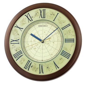 SEIKO 日本精工 夜間自動亮燈 十二星座圖 夜光掛鐘(QHA013B)咖啡/33cm