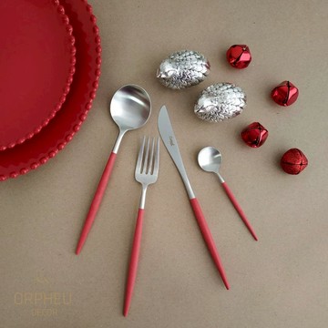 GOA系列-霧面銀色不銹鋼-主餐刀叉匙咖啡匙-4件組 灰柄主餐4件組