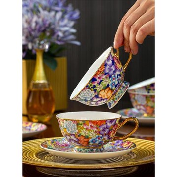 琺瑯彩陶瓷咖啡杯碟套裝家用景德鎮骨瓷女士精致下午茶英式萬花杯