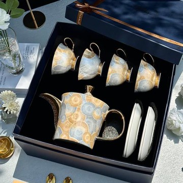 四福「流光歲月」歐式咖啡杯高檔骨瓷杯子新婚輕奢下午茶茶具套裝