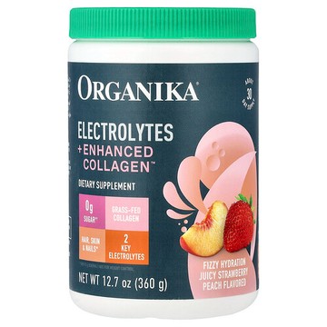 Organika, 電解質+強化膠原蛋白™，多汁草莓/桃子味，12.7 盎司（360 克）