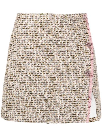 Self-Portrait - high-waisted bouclé mini skirt - women - Polyester/Metallic Fibre/Polyester - 6 - Neutrals
