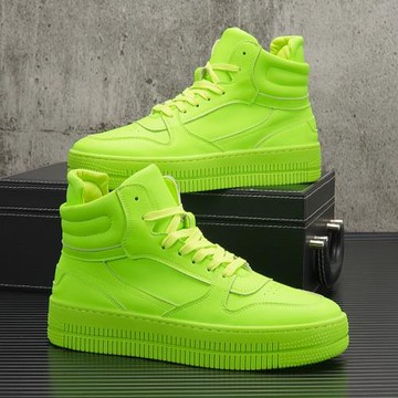 白色高幫鞋男2025秋冬新款內增高板鞋男個性中幫熒光綠鞋子男潮鞋
