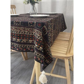 吉祥大象桌布棉麻簡約傣族網紅布藝長方形茶幾餐桌布酒巴民宿臺布