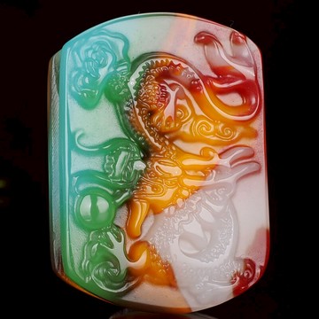 和田玉生肖龍皮帶扣雞血玉彩玉龍腰帶扣玉石游龍戲珠帶扣腰掛玉佩