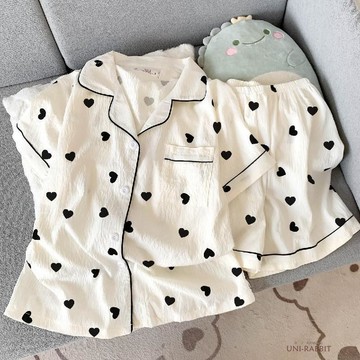雲朵棉紗感夏季新款睡衣女甜美卡通短袖薄款套裝柔軟家居服可外穿韓國居家服可愛睡衣居家服家居服睡衣
