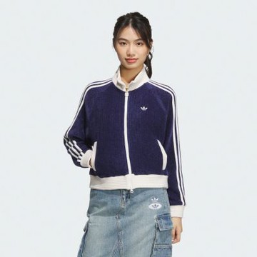 【adidas 愛迪達】運動外套-JN0724 女款ORIGINALS休閒寬鬆短版運動外套 靛藍