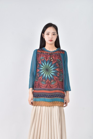 (M) 伊蕾iley秋冬圖紋藍色長袖上衣