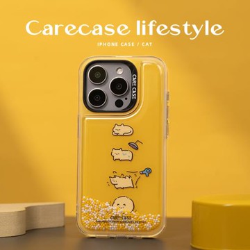 CARECASE 烘干貓咪泡泡珠手機殼 原創設計 適用于iPhone15 14 13 12 ProMax 可搖晃泡泡珠 解壓治愈可愛ins風