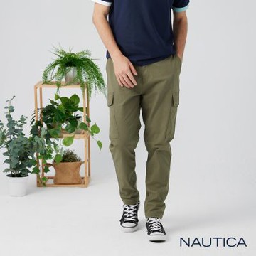 Nautica 男裝 經典休閒棉質純色長褲-深綠色
